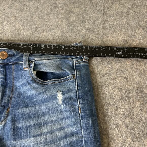 American Eagle Jeans Womens 6 X-long Distressed Raw Hem Blue Skinny Stretch - Picture 4 of 9